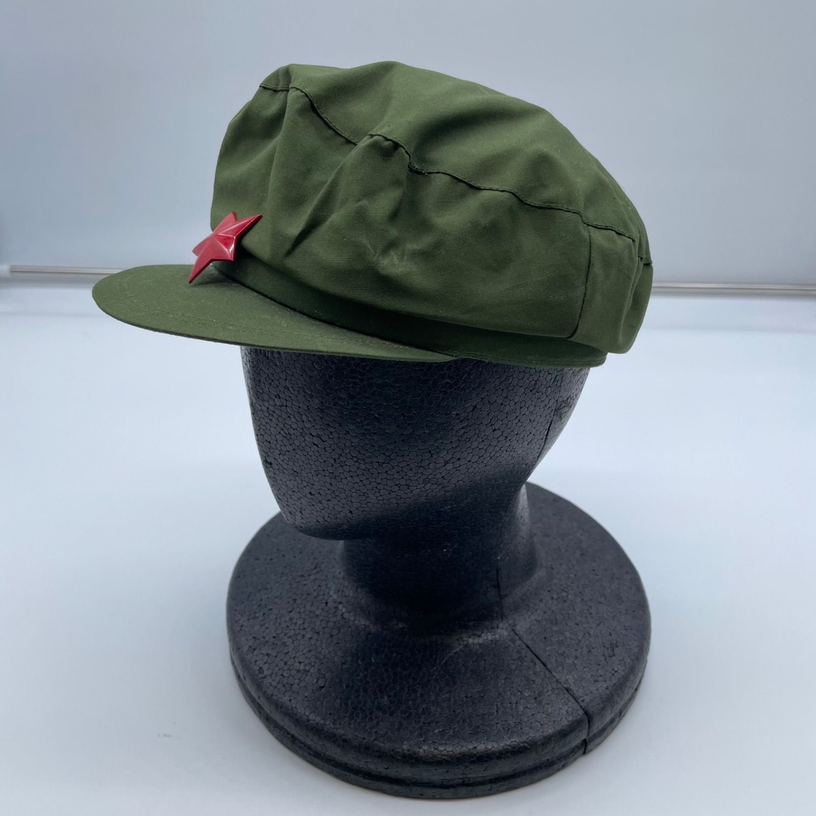 Y-569】中国軍 ミリタリーキャップ グリーン 赤星 帽子 サイズ57cm