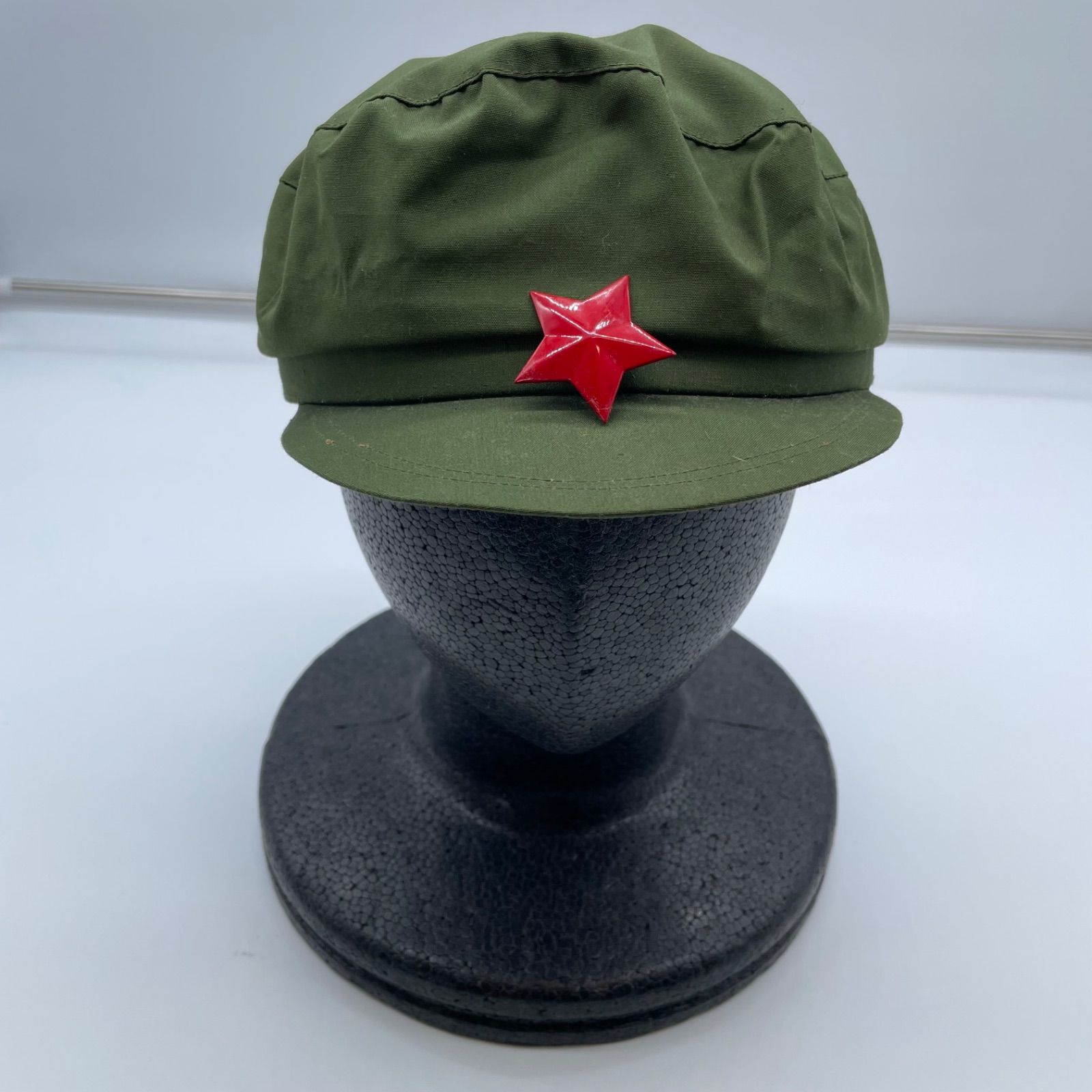 Y-569】中国軍 ミリタリーキャップ グリーン 赤星 帽子 サイズ57cm