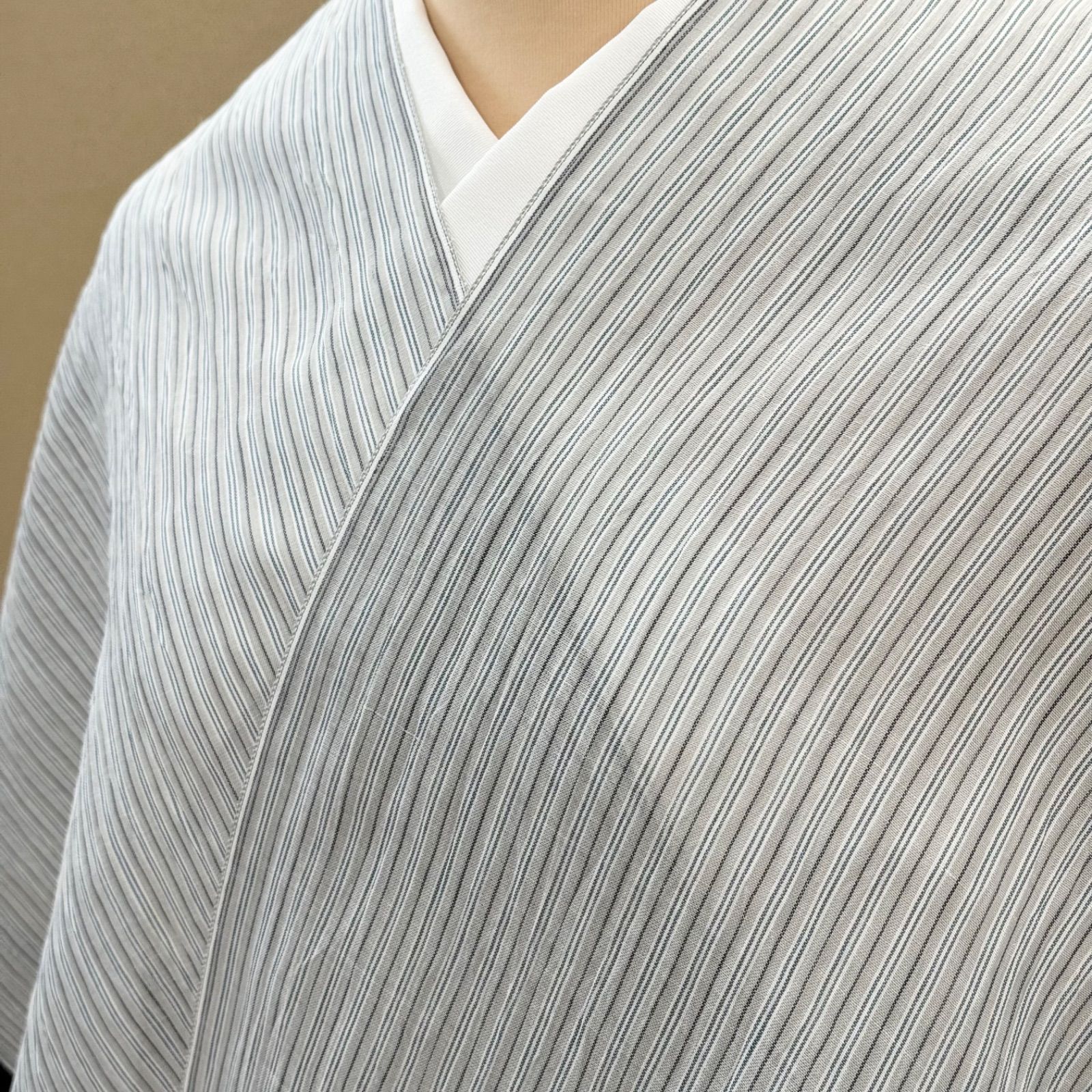 麻のお着物　古い小千谷縮　夏に 夏着物」 小千谷縮 麻 縞 0656 - メルカリ