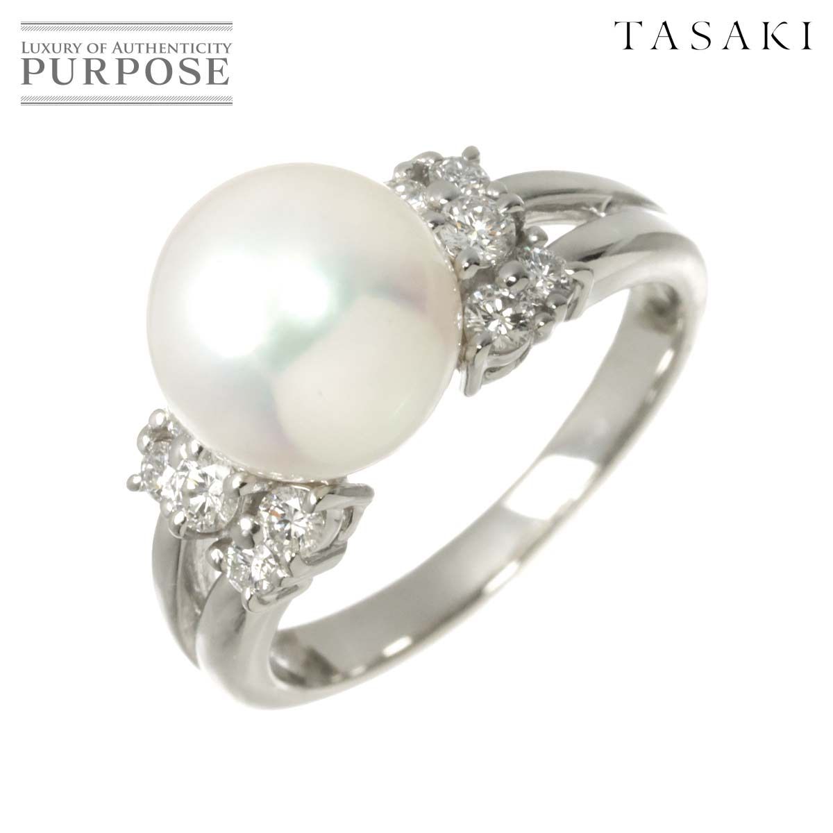 タサキ TASAKI 11.5号 リング アコヤ真珠 9.2mm ダイヤ 0.34ct Pt 