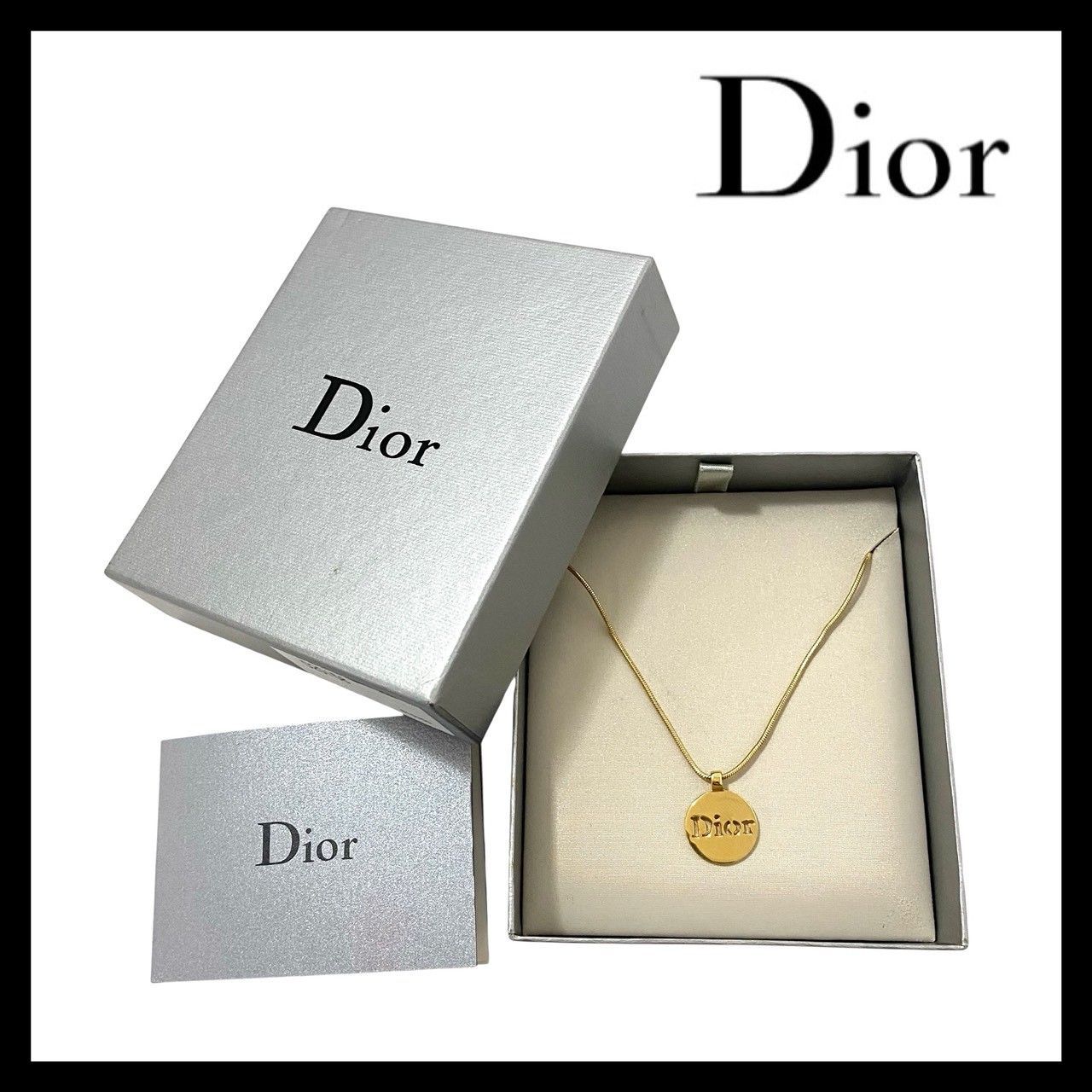 Dior】ロゴ プレート ネックレス ゴールド/金 カラー サークル Dior】ロゴ プレート ネックレス ゴールド/金 カラー サークル