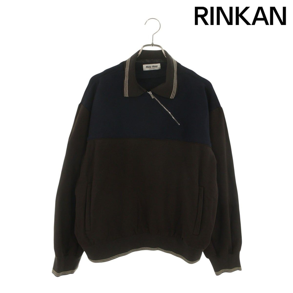 ミュウミュウ 25AW MJLA01 ハーフ変形ジップポロスウェット レディース 