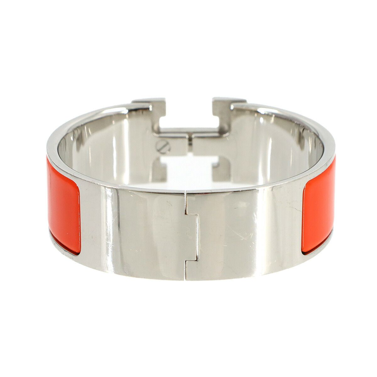 美品 エルメス HERMES クリッククラック H バングル オレンジ シルバー