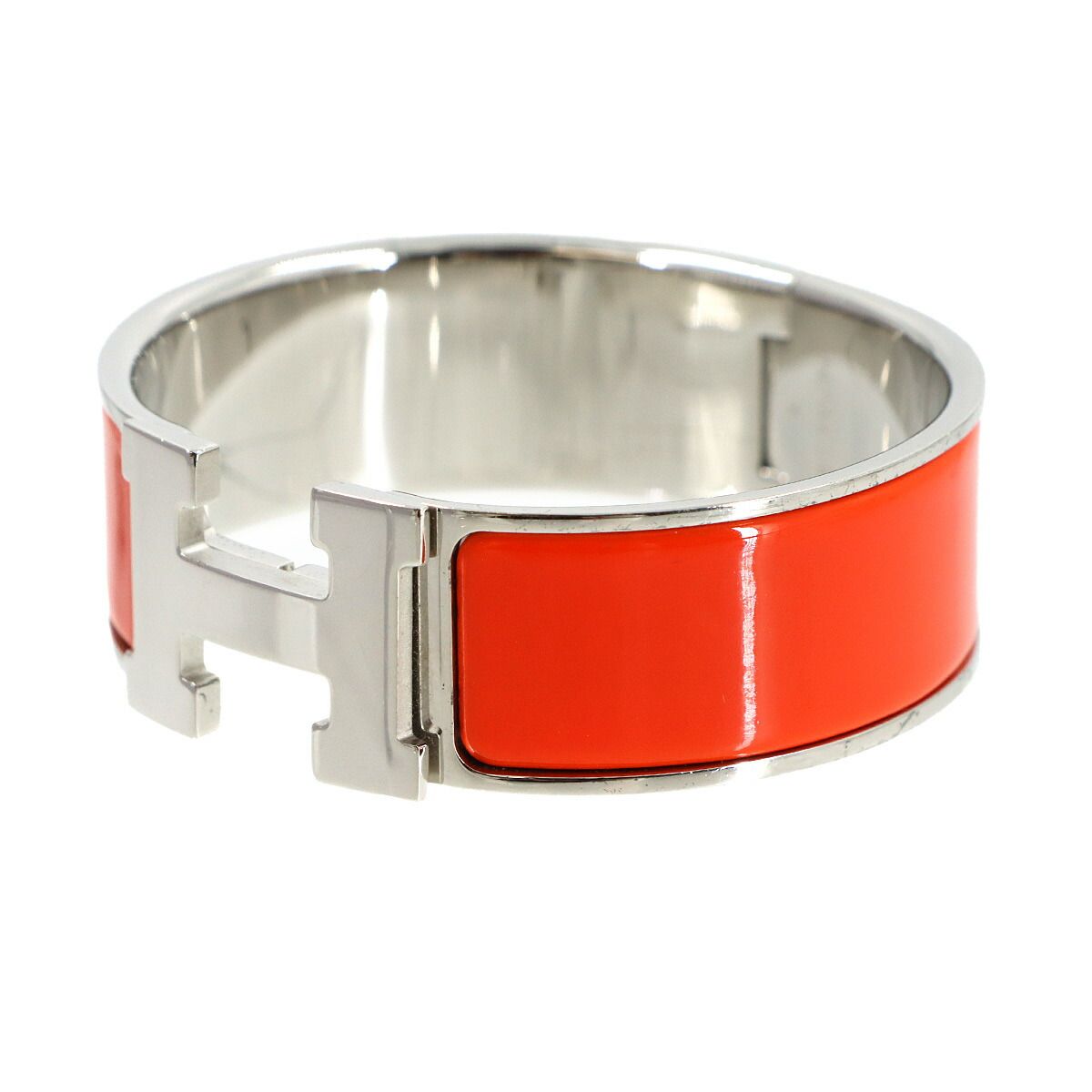 美品 エルメス HERMES クリッククラック H バングル オレンジ シルバー 