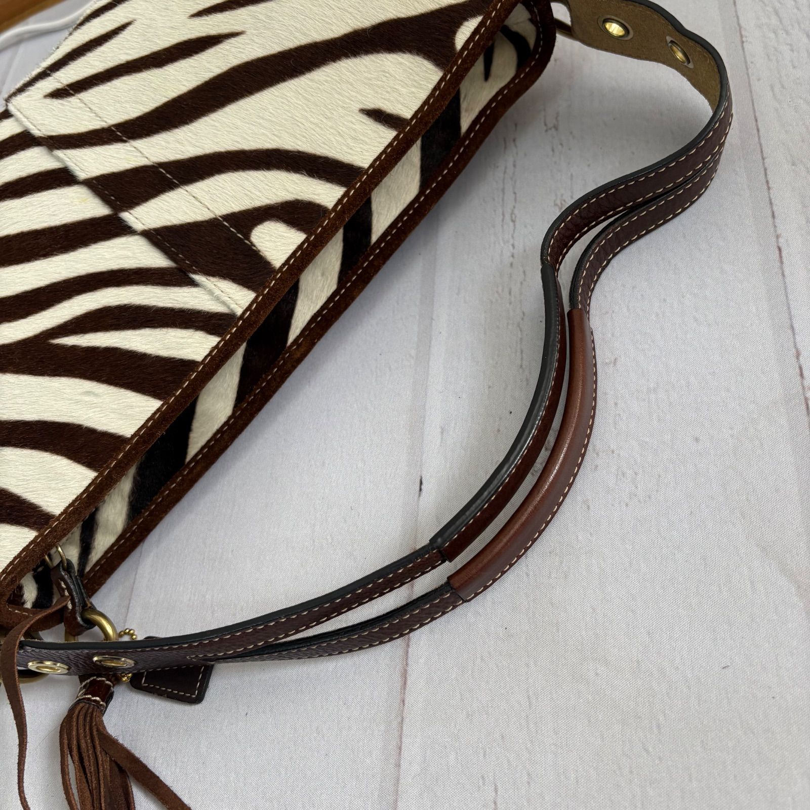 COACH Zebra Unborn calf Mini Shoulder Bag Leather Y2K Vintage 