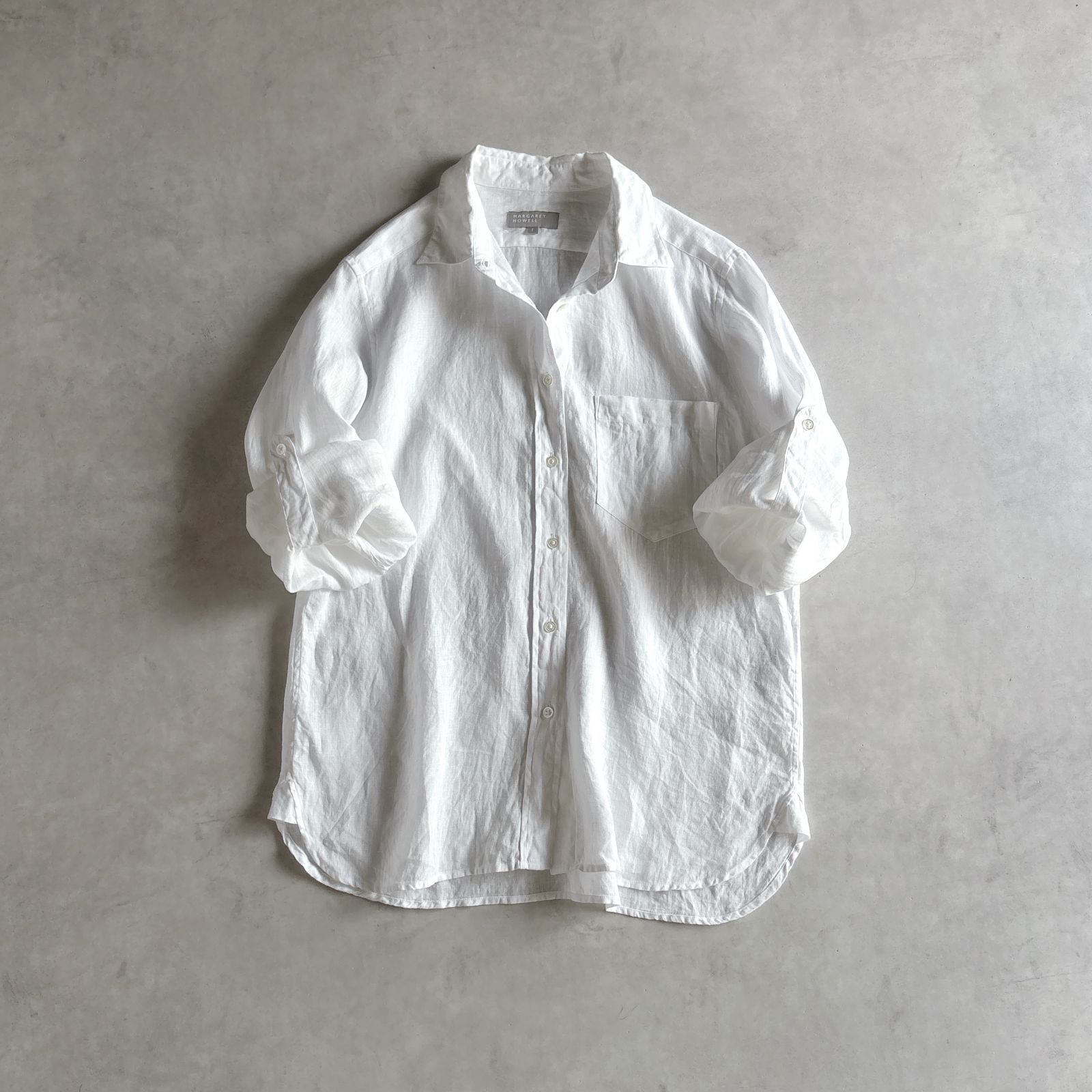美品】マーガレットハウエル リネン100% ロングシャツ 長袖ブラウス 白