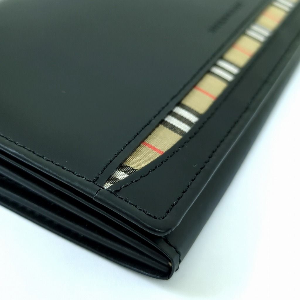 バーバリー 長財布 ブラック レザー ノバチェック 小銭入れ付き 二つ折り財布 カードケース ケース BURBERRY バーバリー 長財布 レザー ノバチェック がま口 ブラック 黒