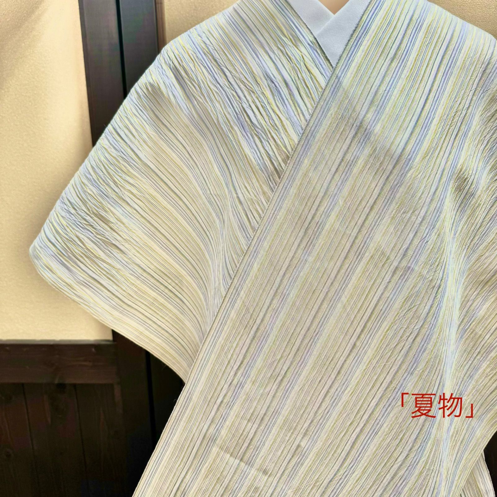小千谷縮　夏の麻のお着物　身幅ゆったり 夏着物」 小千谷縮 麻 乱れ縞 0655 お仕立て代込 - メルカリ