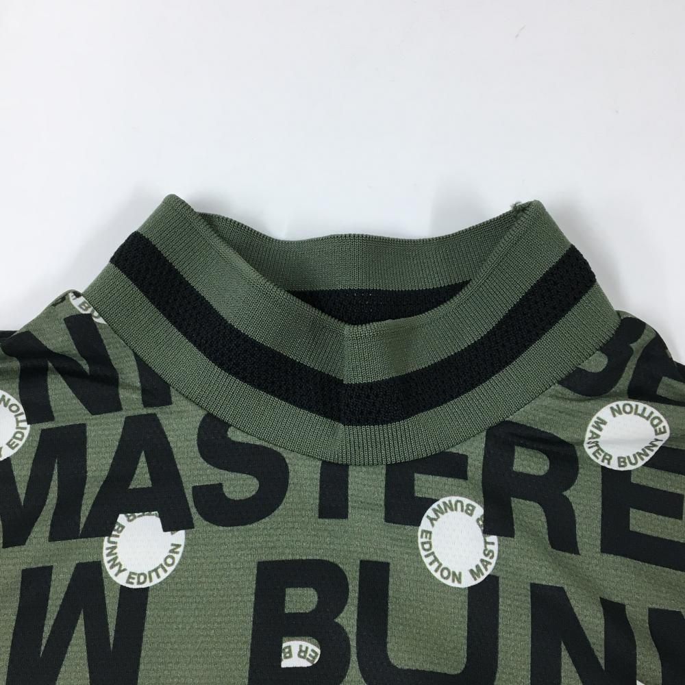 【超美品】マスターバニー 半袖ハイネックシャツ カーキ×黒 ロゴ総柄 レディース 2(L) ゴルフウェア 2024年モデル MASTER BUNNY EDITION 超美品】マスターバニー 半袖ハイネックシャツ カーキ×黒 ロゴ総柄