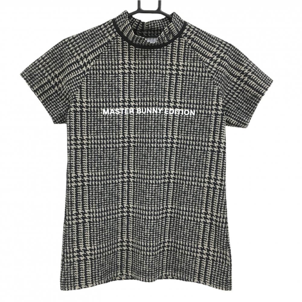 超美品】マスターバニー 半袖ハイネックシャツ 黒×グレー 総柄 超美品】マスターバニー 半袖ハイネックシャツ 黒×グレー 総柄