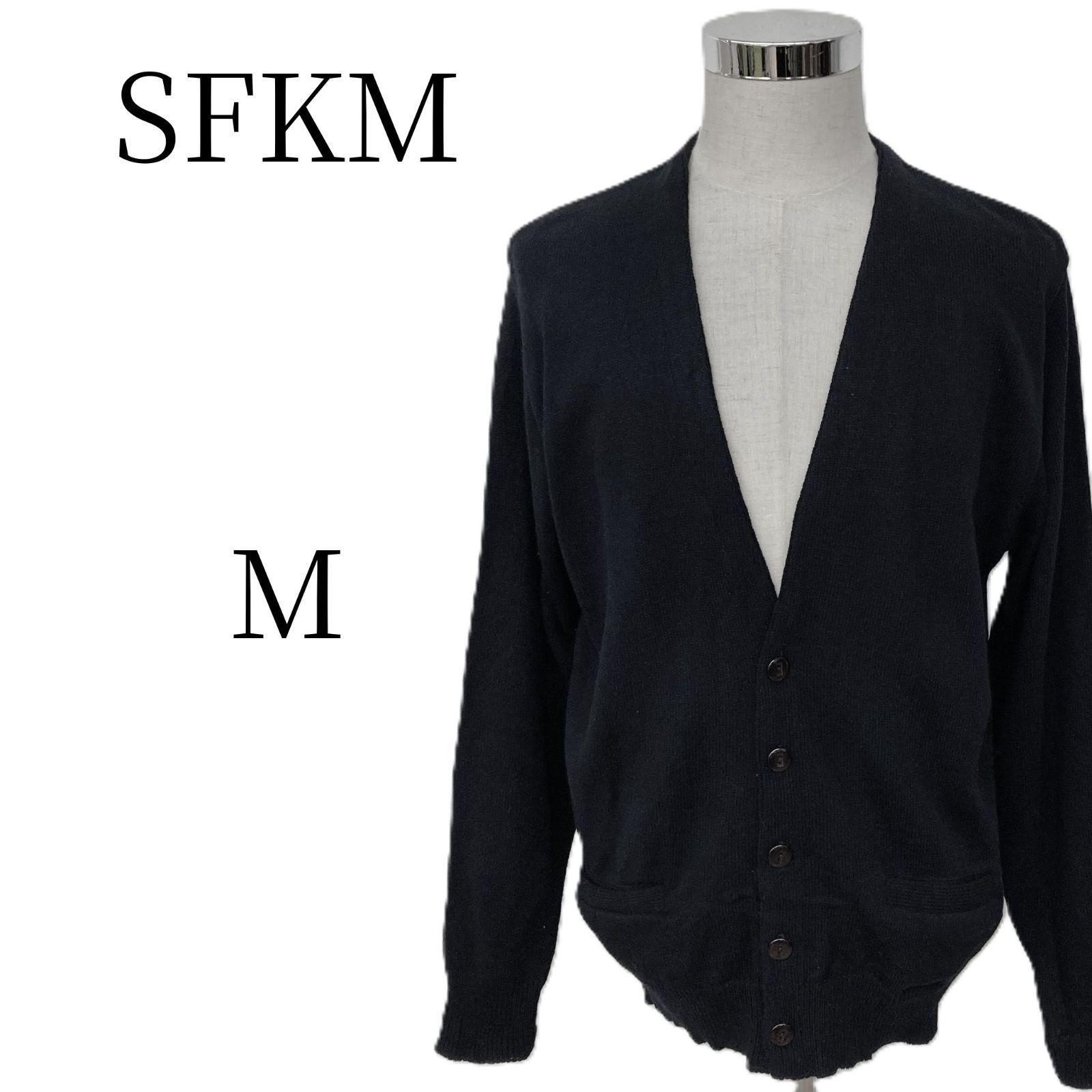SFKM カーディガン M ネイビー 紺 無地 USA製 アメリカ製 A+ FABRICS 