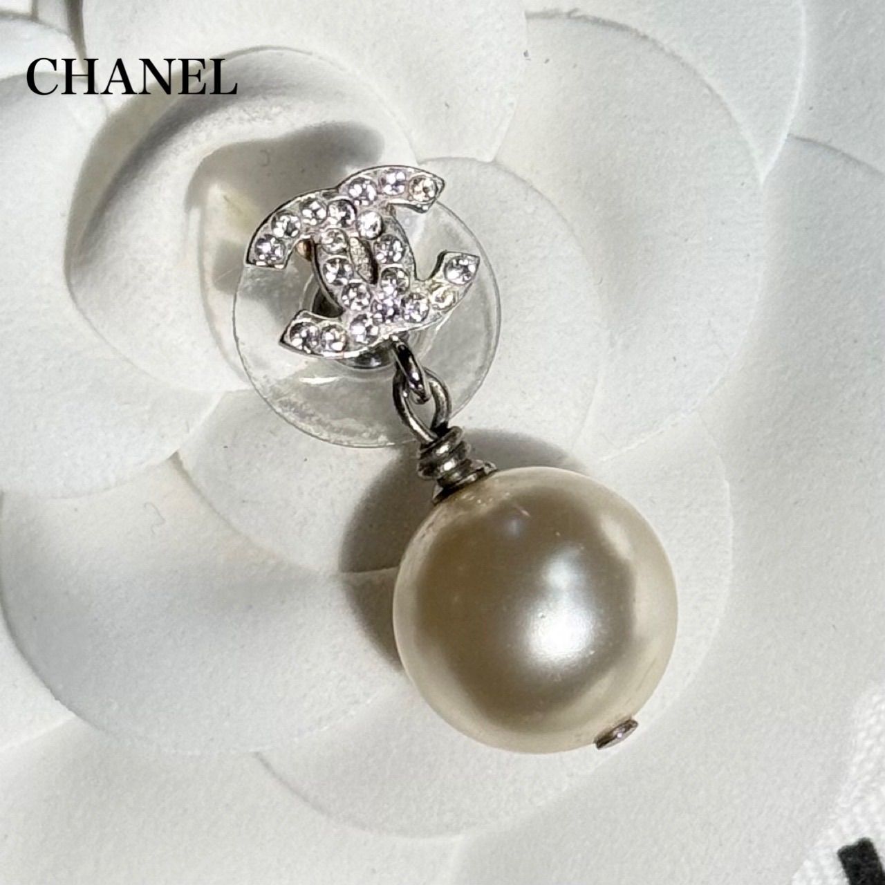 CHANEL シャネル ココマーク 片耳 ピアス ストーン アクセサリー 刻印 美品 CHANEL シャネル ココマーク パール ストーンピアス 片耳用