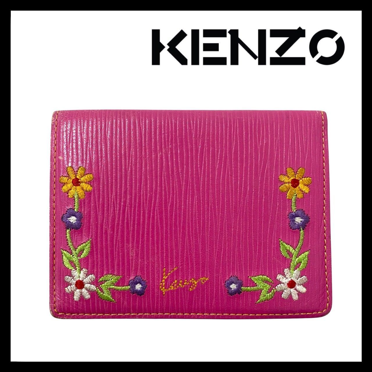 KENZO】パスケース フラワー/花柄刺繍 ピンク 定期入れ カードケース