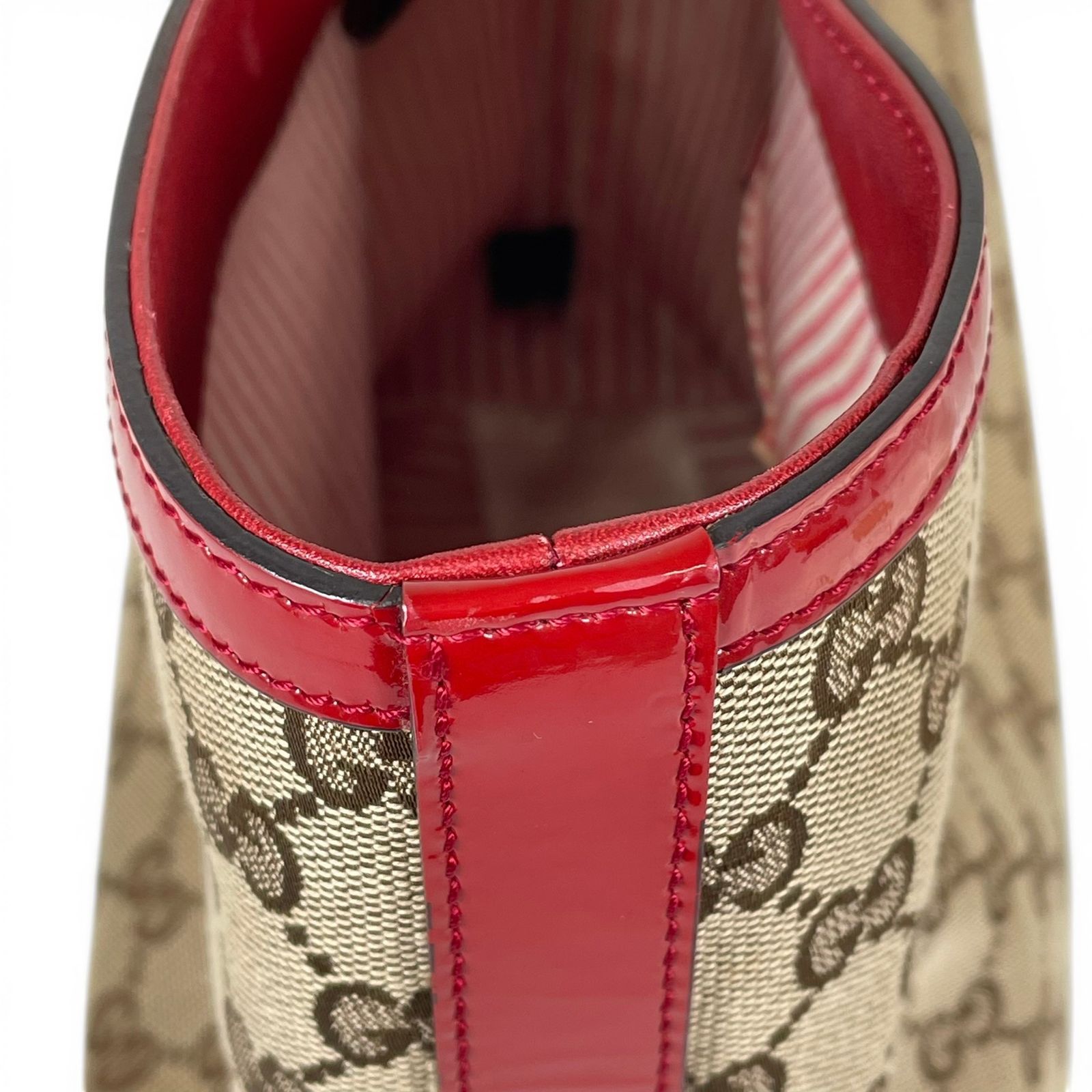 GUCCI グッチ ハンドバッグ バンブー GGキャンバス レッドパテント