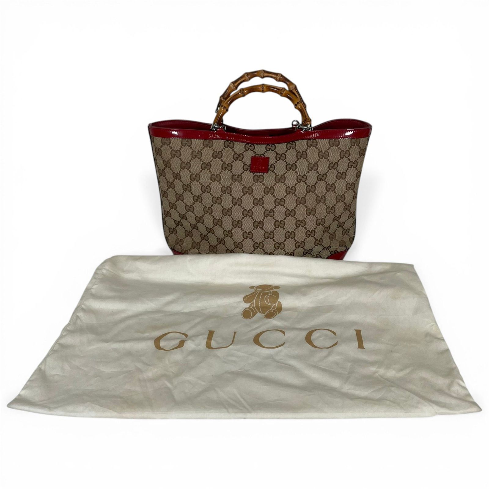 GUCCI バンブー パテントレザー ハンドバッグ レッド GUCCI グッチ ハンドバッグ バンブー GGキャンバス レッドパテント