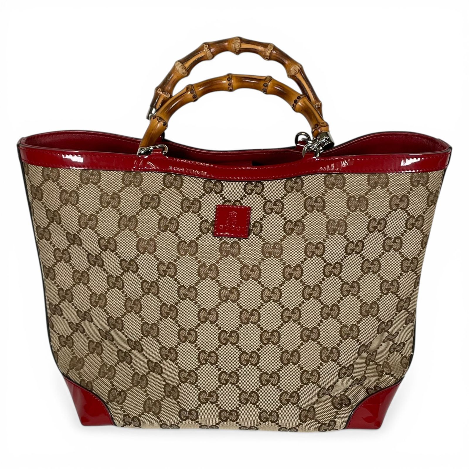GUCCI グッチ ハンドバッグ バンブー GGキャンバス レッドパテント