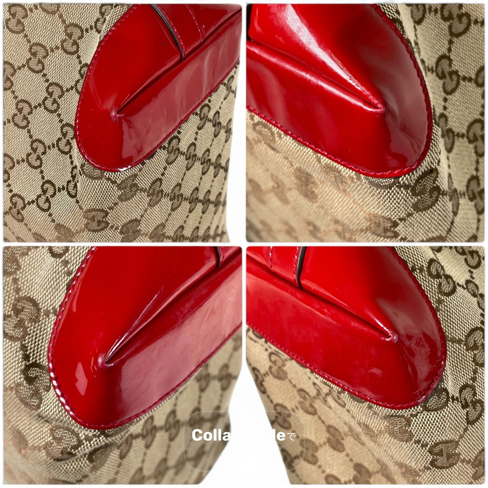 GUCCI グッチ ハンドバッグ バンブー GGキャンバス レッドパテント