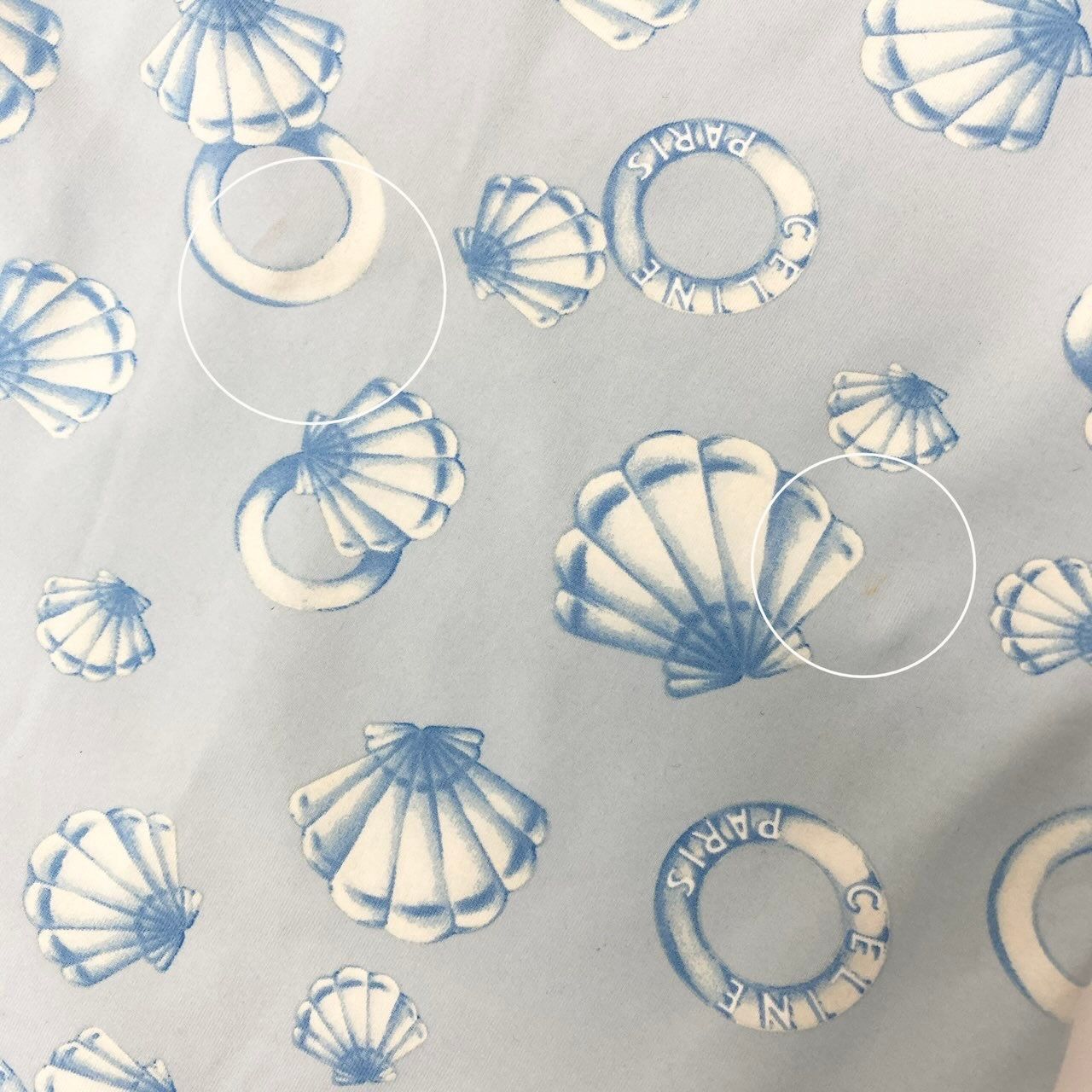 Ic30  CELINE セリーヌ マリン柄 半袖Tシャツ クルーネック カットソー 総柄 伸縮ストレッチ レディース 女性服 ライトブルーu02t Ic30 CELINE セリーヌ マリン柄 半袖Tシャツ クルーネック カットソー