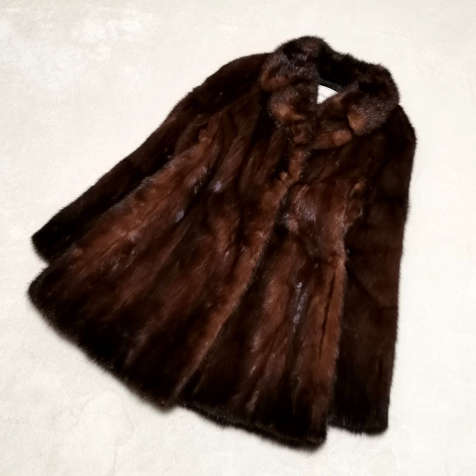 MITSUKOSHI ミンク 毛皮 コート ブラウン ネーム入り 13号 中古