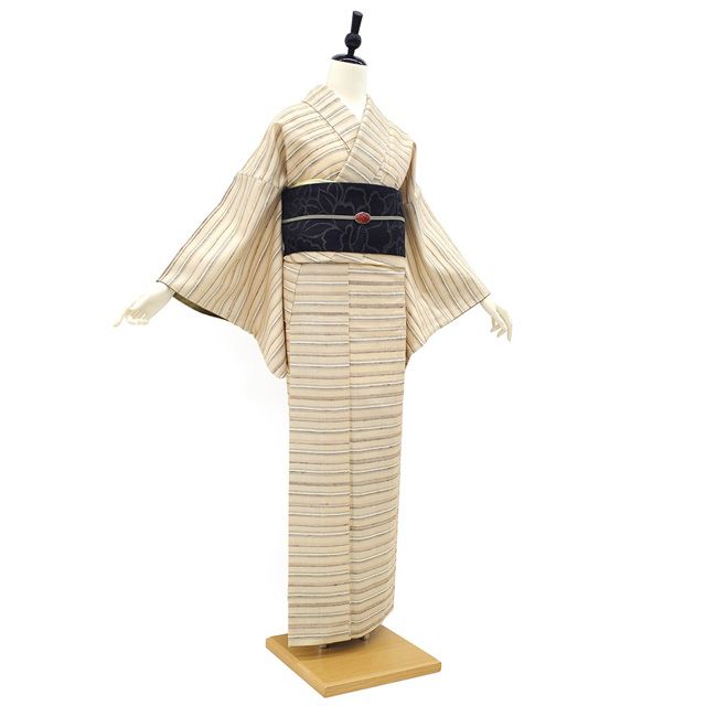 新古品】 野蚕糸 紬 未使用 着物 正絹 袷 野蚕糸工房 タッサーシルク