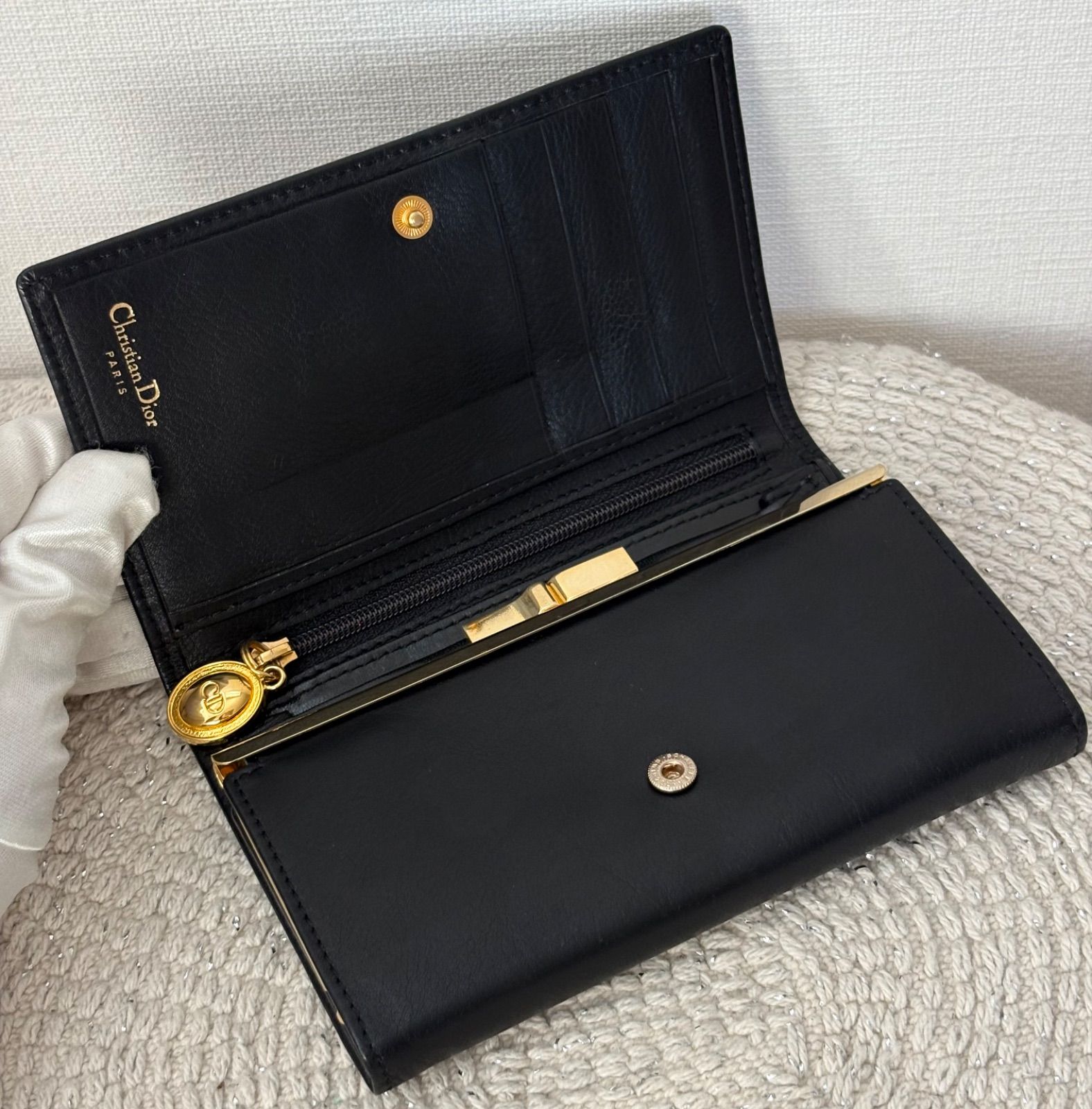 美品】クリスチャンディオール CDロゴ レザー 二つ折り 財布