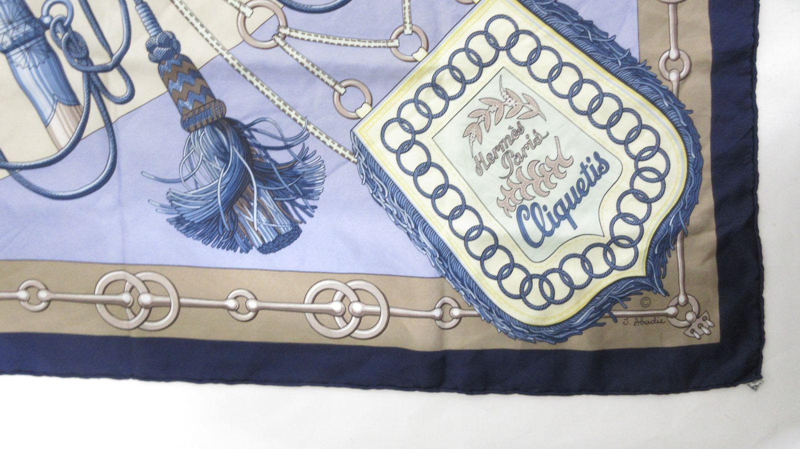HERMES/エルメス シルク カレ90 「CLIQUETIS」 ブルー/ネイビー