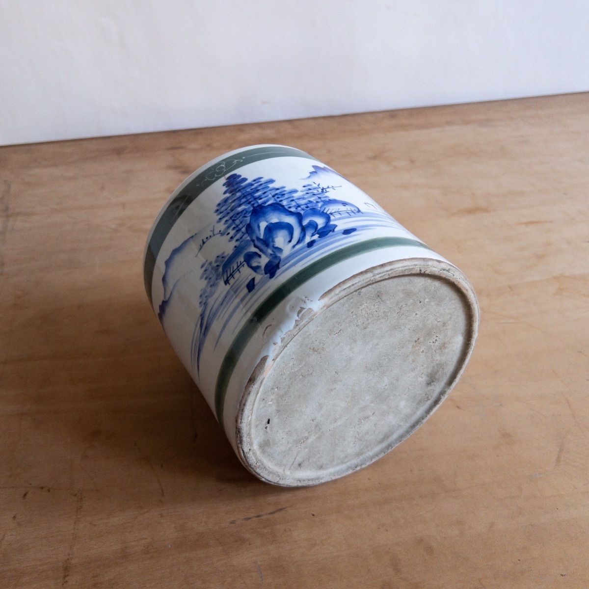 山水画 火鉢 陶器 伝統工芸 陶器製の火鉢 山水画 古道具 ビンテージ アンティーク レトロ - 일본