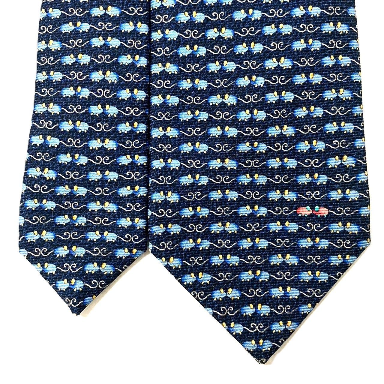 BVLGARI】ネクタイ SILK/シルク 100% セッテピエゲ ネイビー系 ブルー