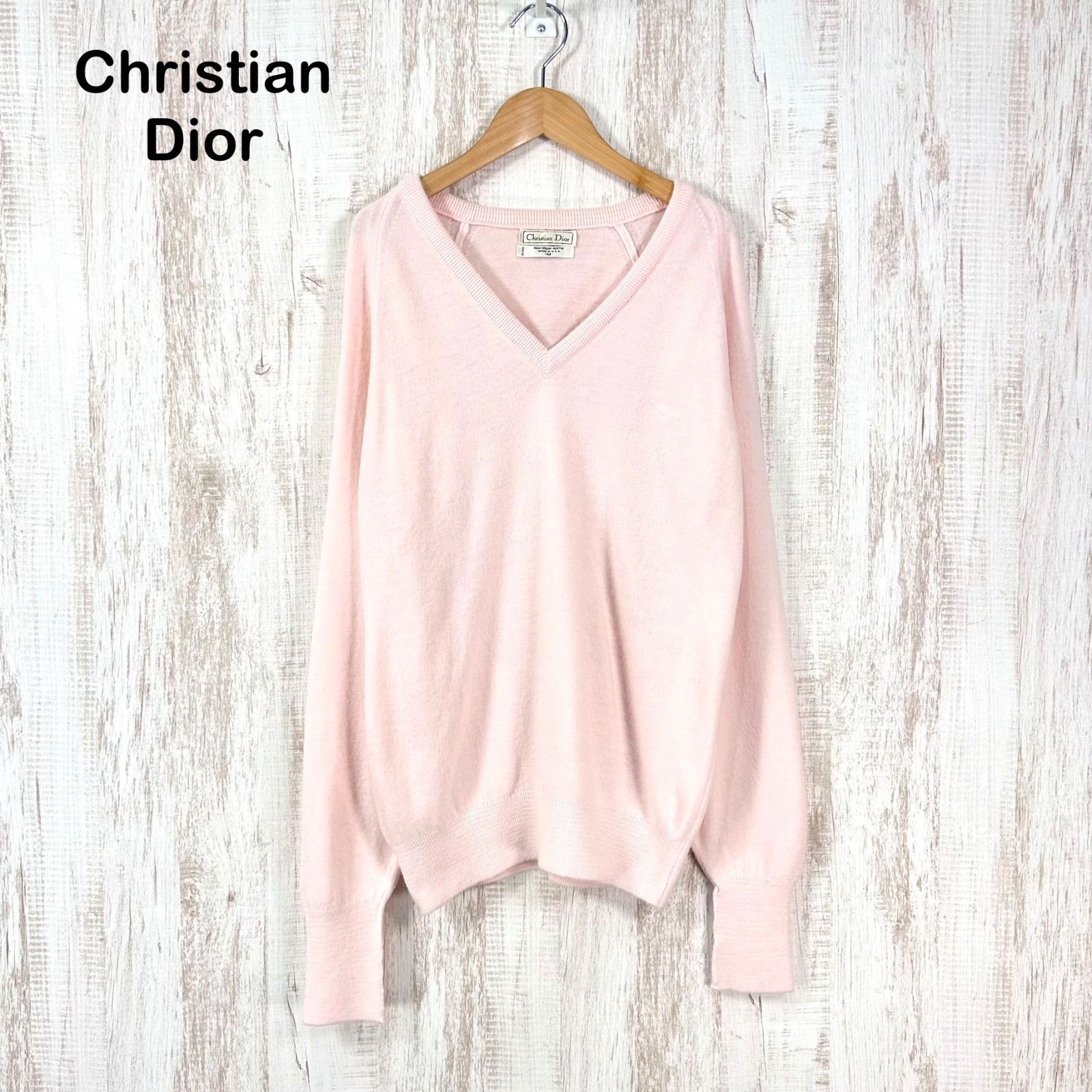 90s クリスチャンディオール ロゴ刺繍 Vネック ウール カーディガン 長袖 90s USA製 Christian Dior クリスチャンディオール ワンポイントロゴ