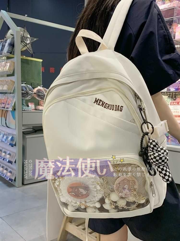 [Free Shipping] Transparent Badge Pain Bag, Ready to Buy, Everyday, Large Capacity, Versatile, School Girl, JK Daypack, Student Backpack, CTB324P132