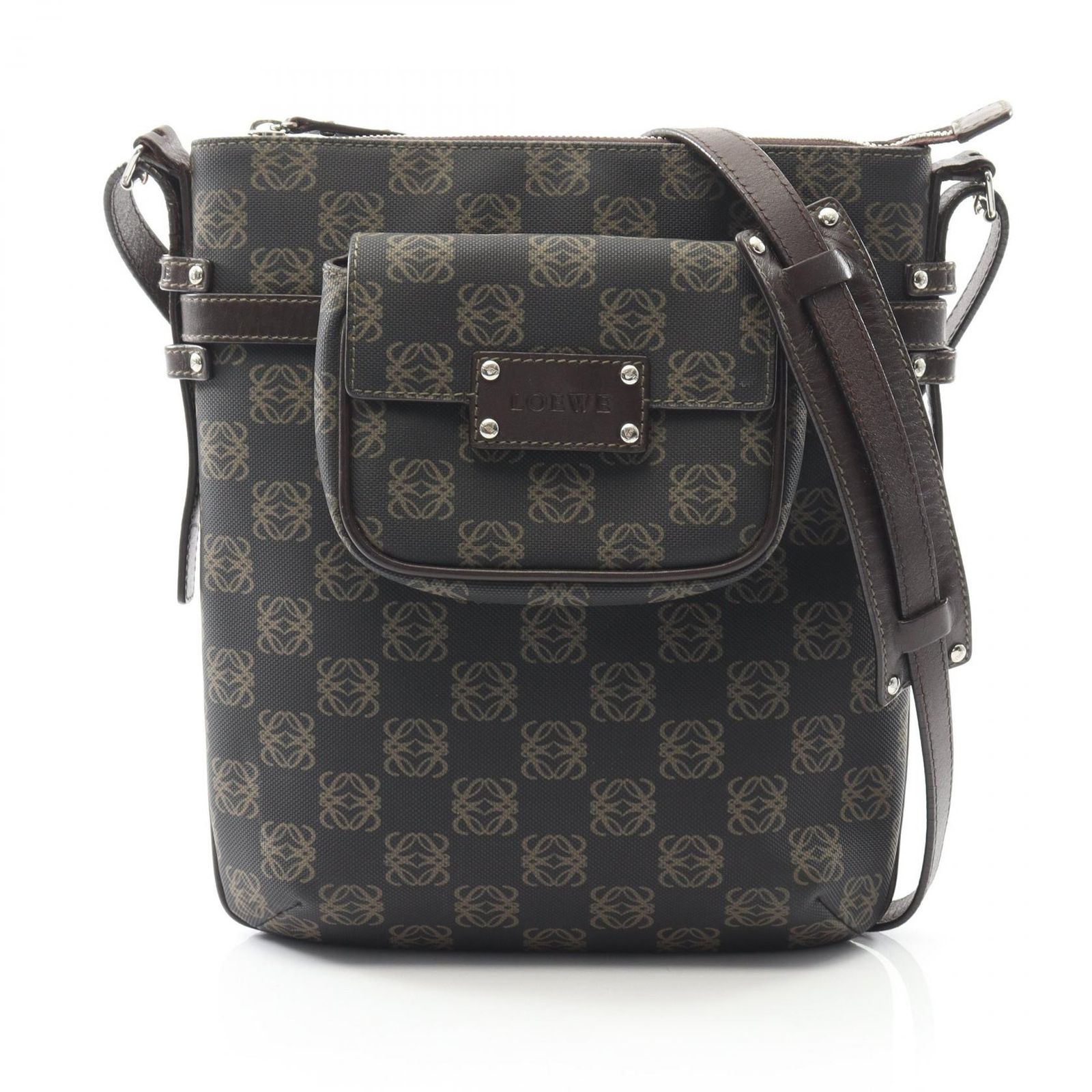 ロエベ LOEWE ショルダーバッグ アナグラム ダークブラウン PVC 