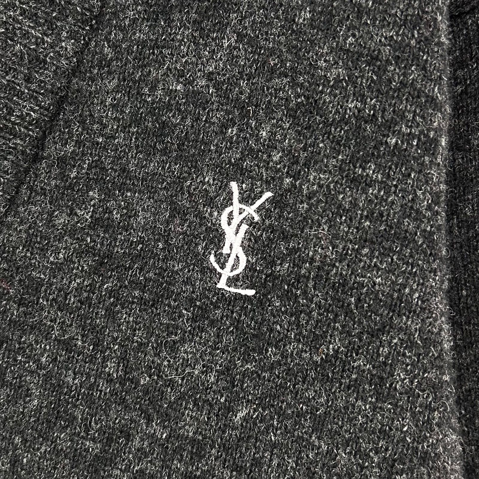 YSL Yves Saint Laurent イヴサンローラン ロゴ刺繡 ウォッシャブル ウールニット Vネック ロングスリーブ カーディガン ブラック メンズ 長袖 トップス