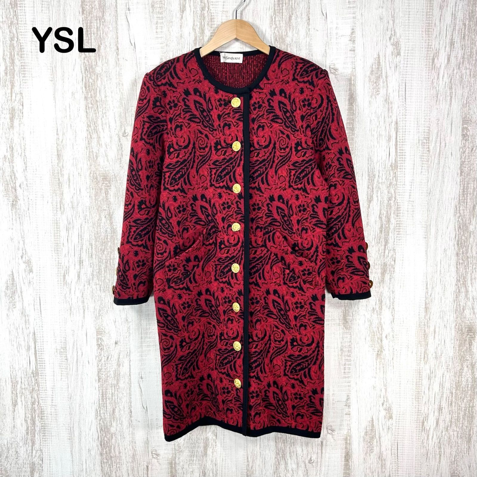 レディース Yves Saint Laurent 金ボタン ロングニットカーディガン
