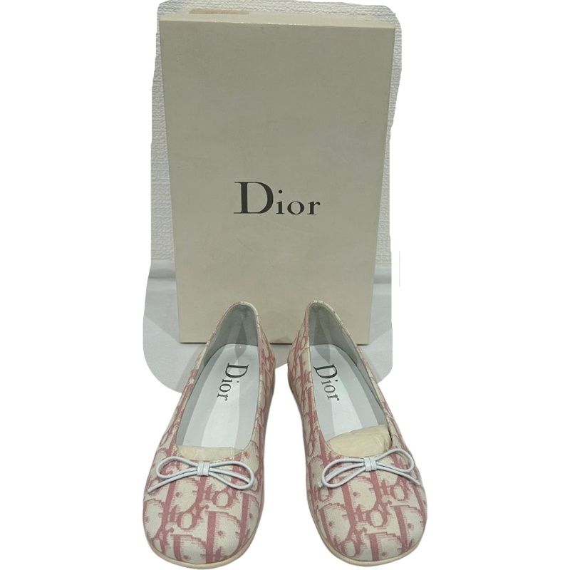 BABYDIOR ディオール バレエシューズ ホワイト/ピンク キャンバス レディース 【未使用品】 12603K373
