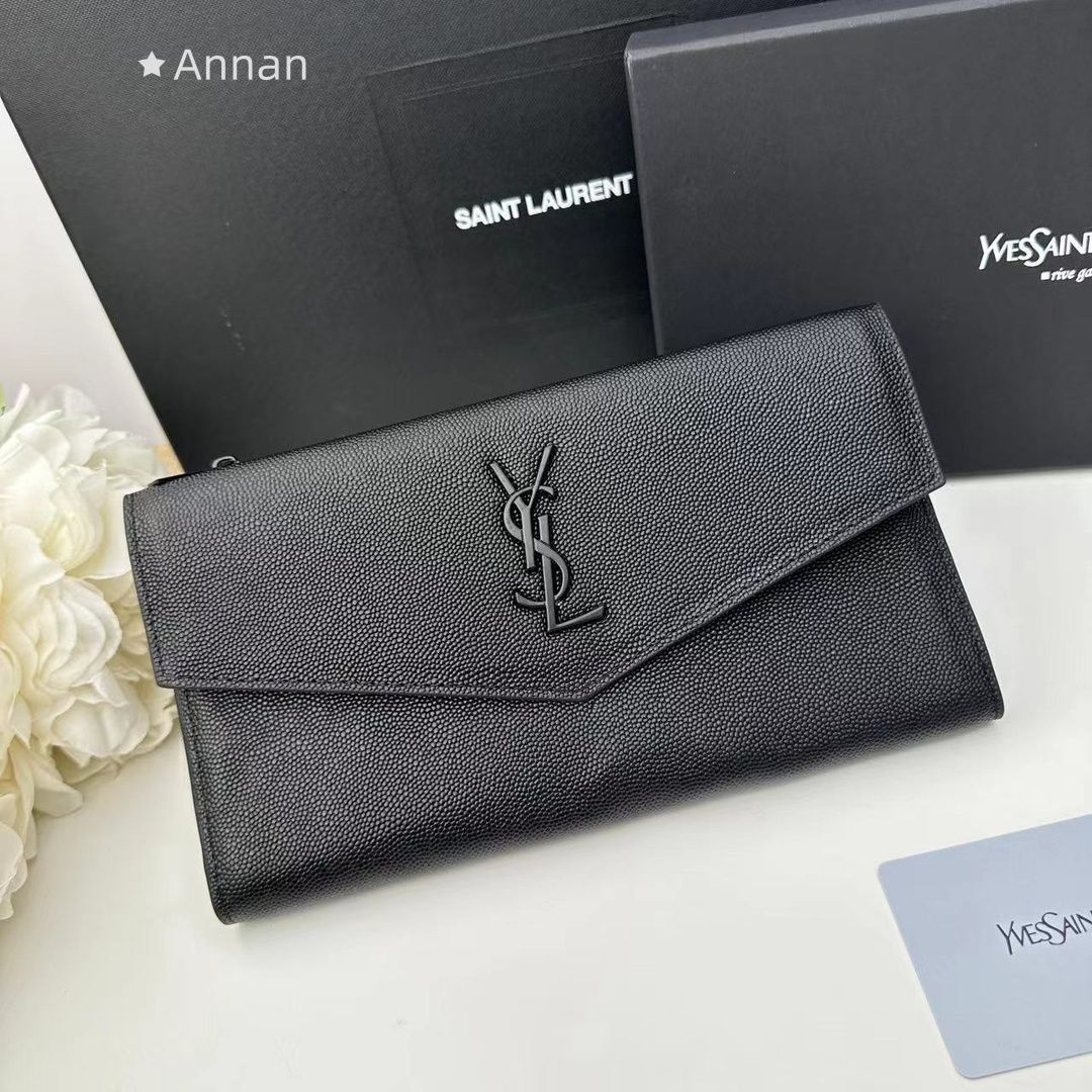 未使用に近い Yves Saint Laurent 長財布 がま口 クロコ サンローラン