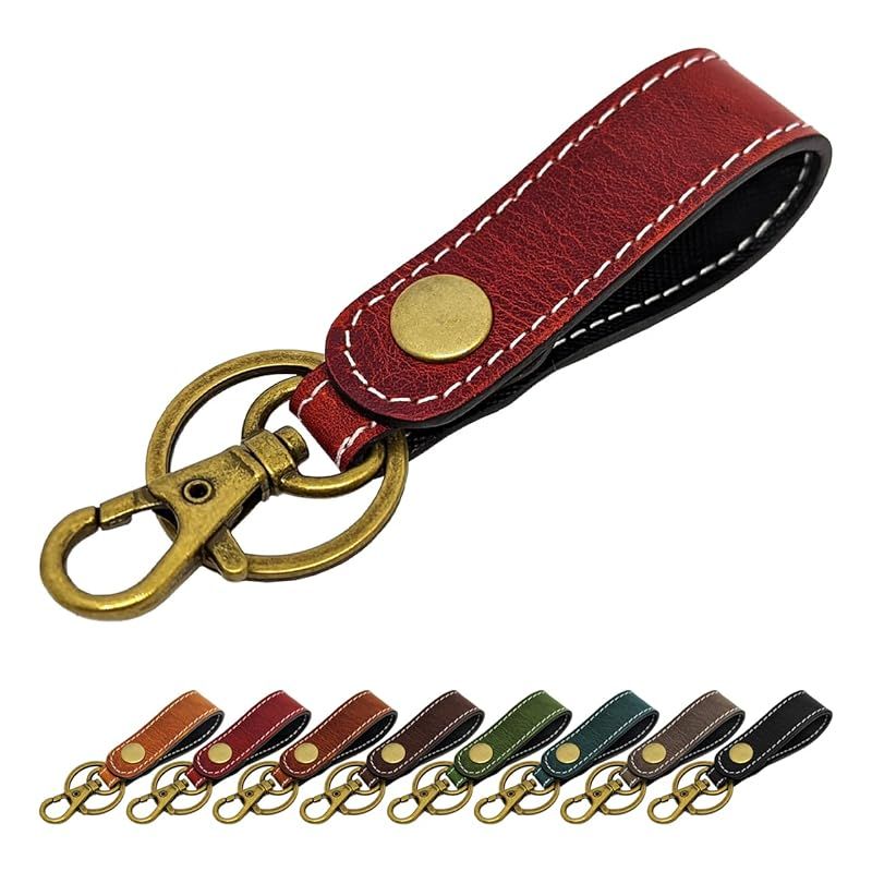 【新品】 [leo&aoi] キーリング 本革 イタリア産 ダグラスレザー スナップボタン ベルト式 キーホルダー バッグチャーム 本革キーリング 牛革 レザー 鍵 カギ レディース メンズ レッド 0