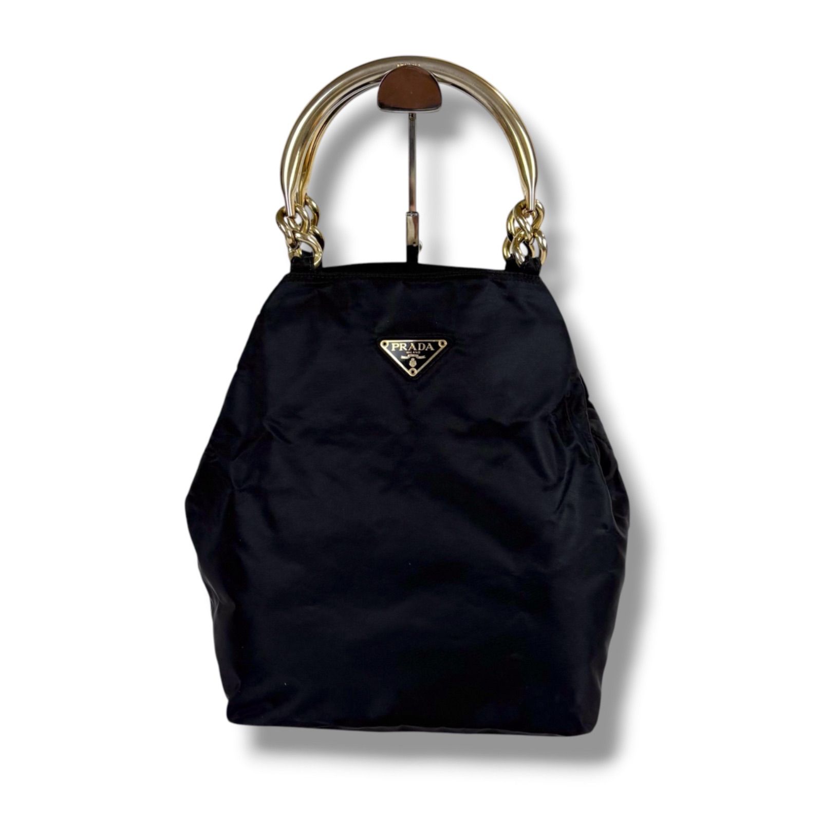 PRADA プラダ メタルハンドル トライアングルロゴ ハンドバッグ 