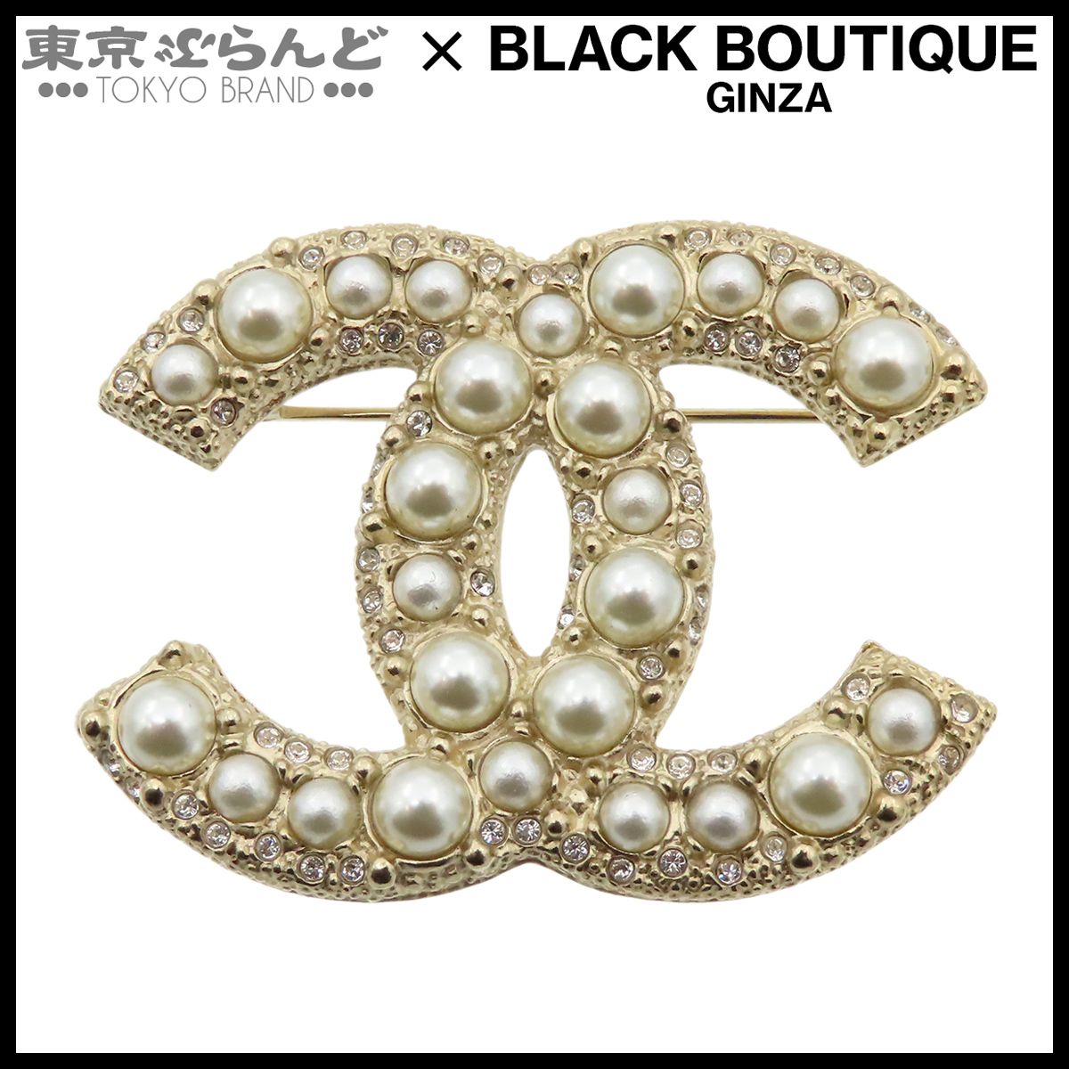 シャネル CHANEL ブローチ ゴールド メタル コスチュームパール ライン