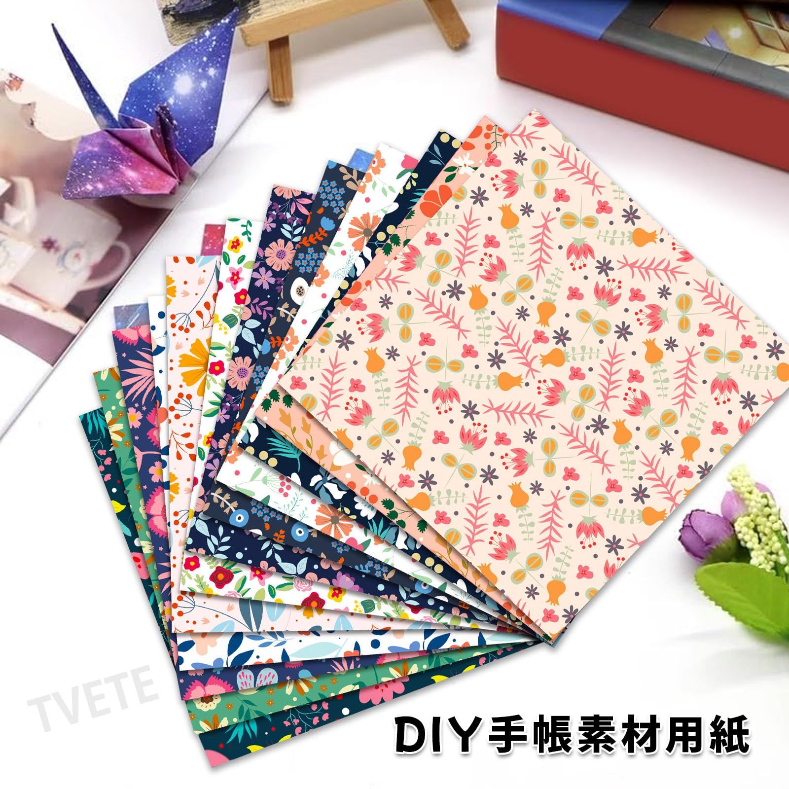 TVETE コラージュ 素材紙 デザインペーパー【12枚入り】12種類 花と
