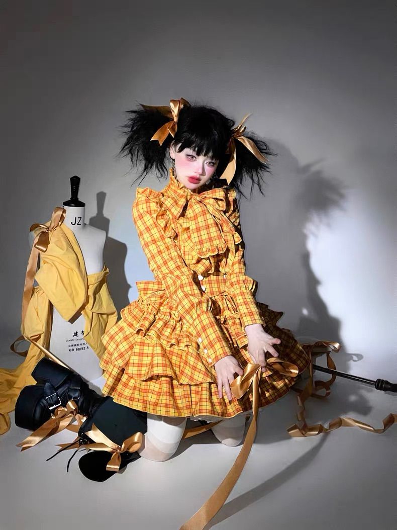 catcocoon 風 セットアップ CATCOCOON】クラシカルロリータ セットアップ イエローチェック 長袖