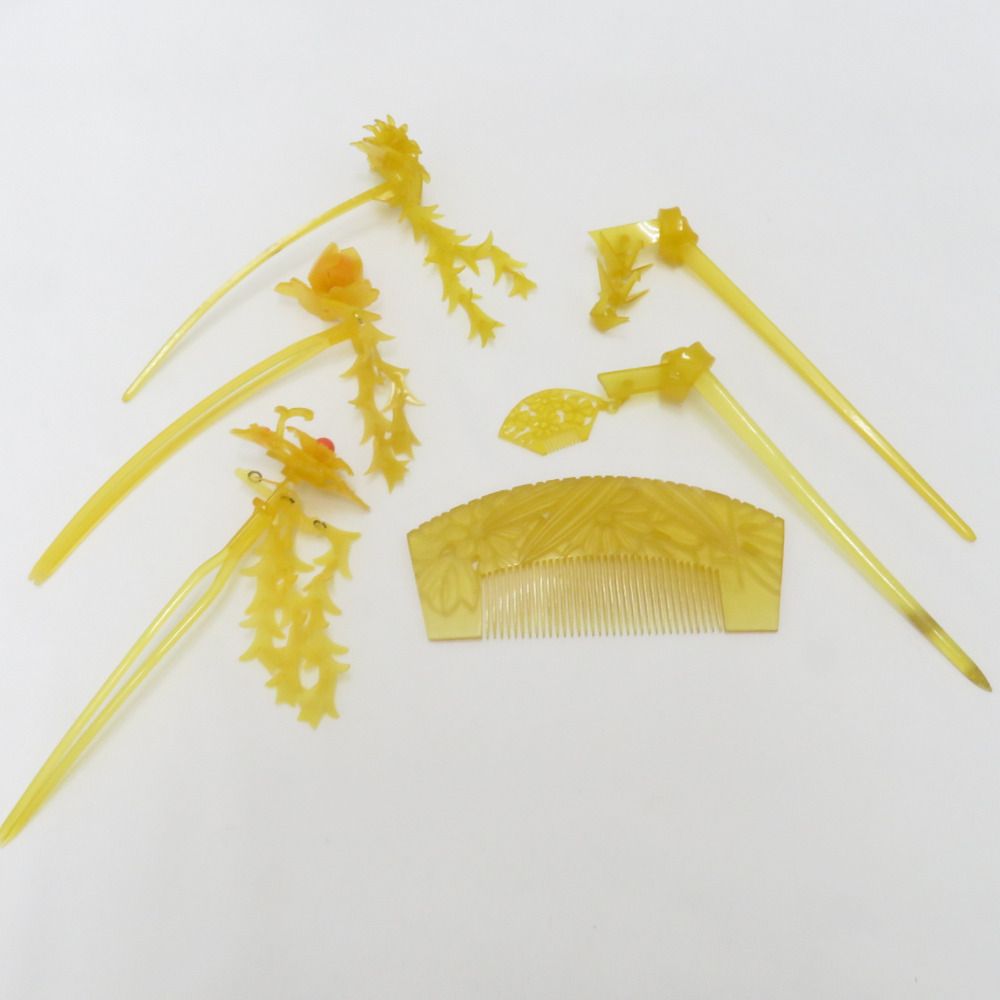 髪飾り・かんざし 櫛 セット べっ甲色 透かし彫り 簪 結び 髪飾り・かんざし 櫛 セット べっ甲色 透かし彫り 簪 結び