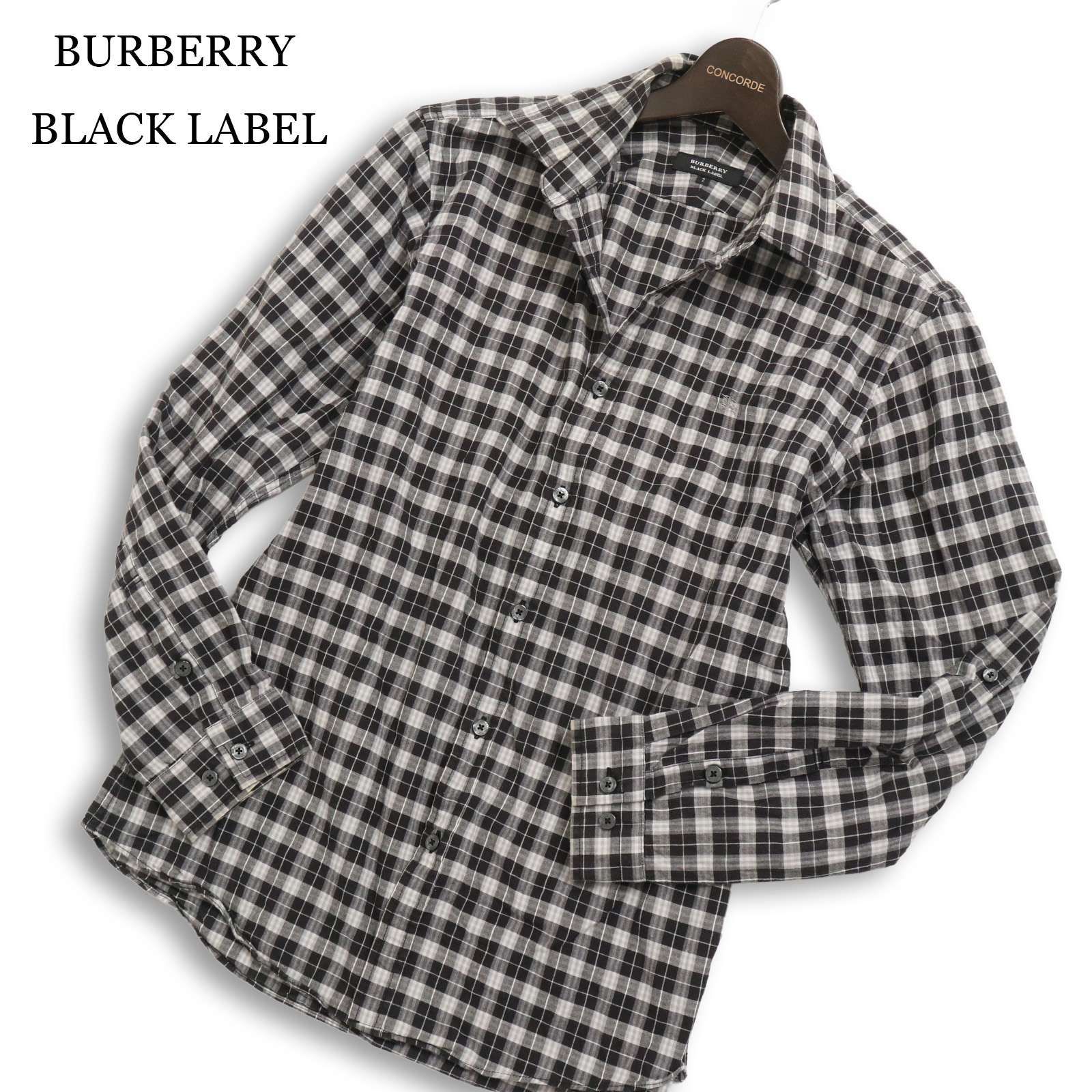 美品 BURBERRY BLACKLABEL ブラックシャツ ホースロゴ 刺繍 755美品 