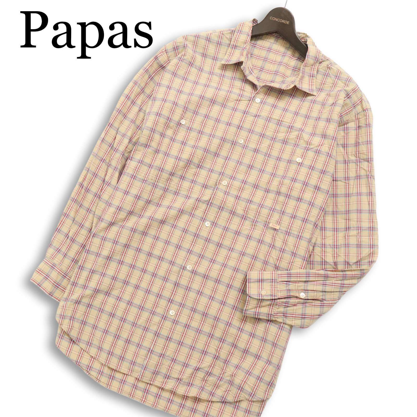 Papas パパス 通年 ゆったり☆ 長袖 チェック シャツ Sz.L メンズ 