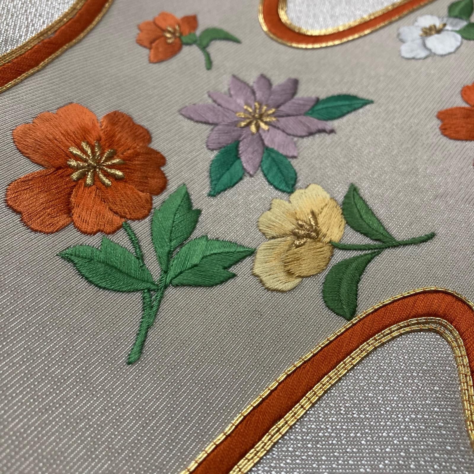 名古屋帯 刺繍 金駒刺繍 可愛い花柄 九寸 正絹 着物 MA-5332