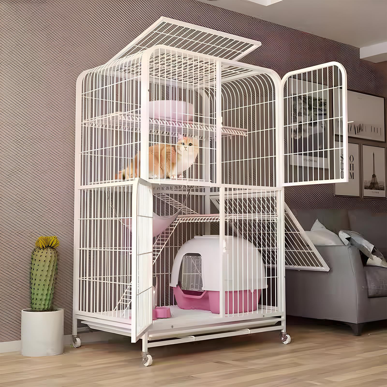 猫用品 猫ケージ 猫用ケ ージ 猫ハウス 86*60*155CM ホワイト