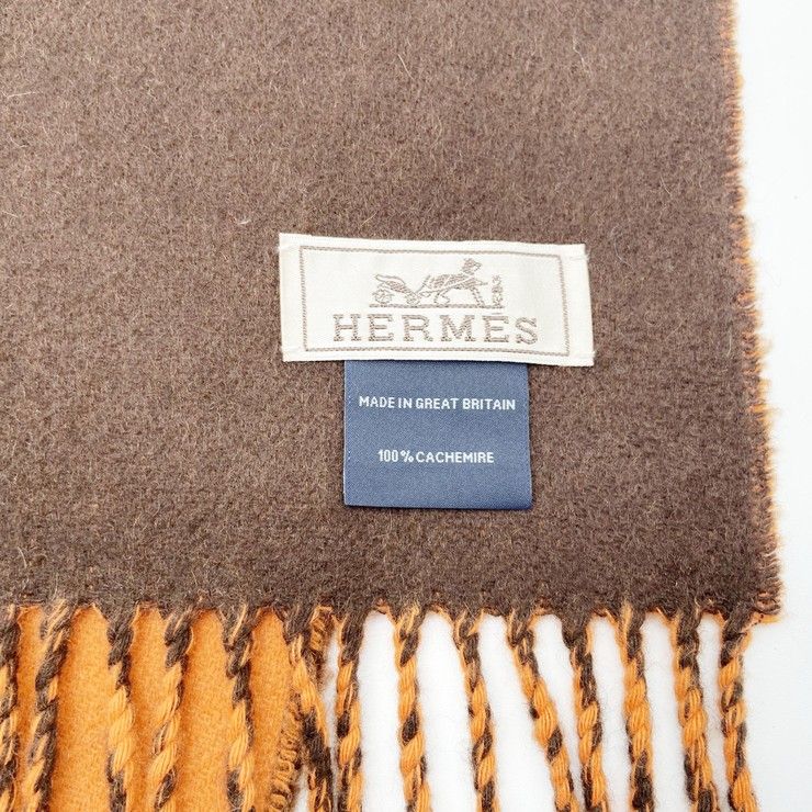 HERMES エルメス マフラー オレンジ ブラウン系 カシミヤ100 HERMES エルメス マフラー オレンジ ブラウン系 カシミヤ100