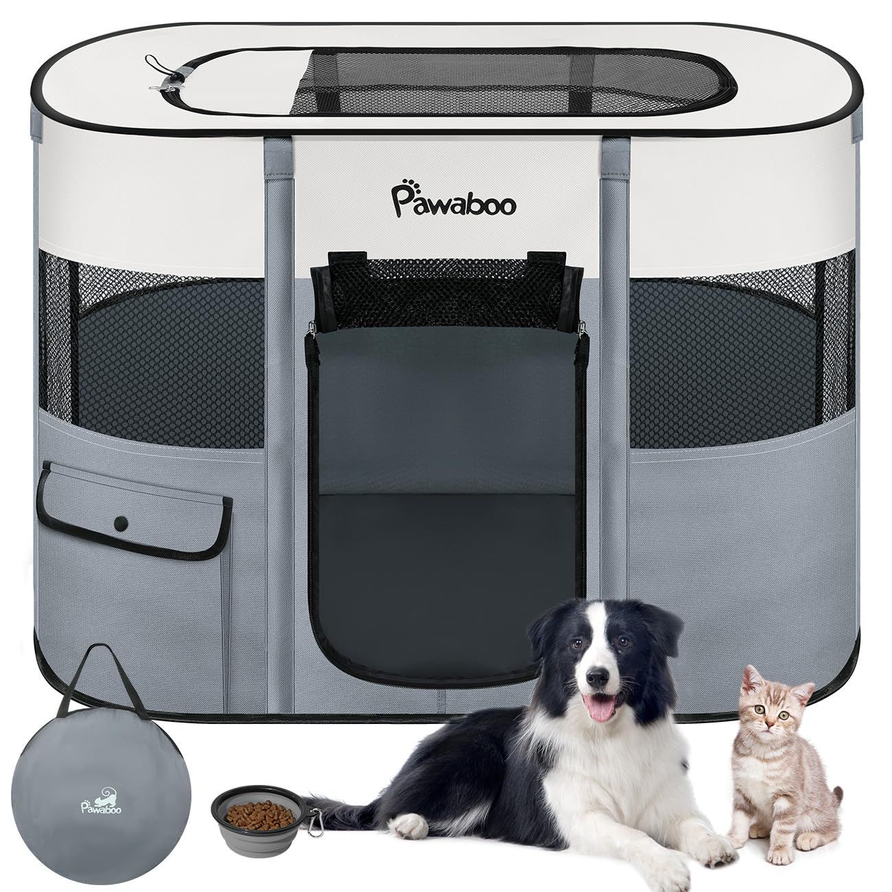 ペットサークル 折りたたみ Pawaboo 犬 室内 ケージ メッシュ 扉付き 