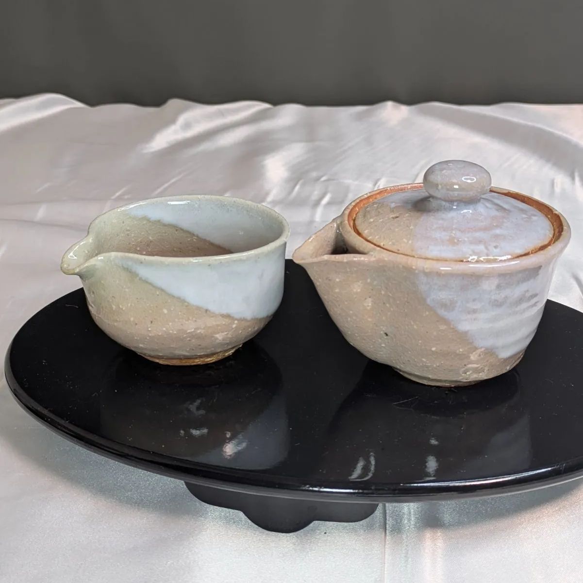 手銭旭峰 萩焼 煎茶器揃 宝瓶 共箱 しおり 未使用品 湯冷まし 煎茶碗 6