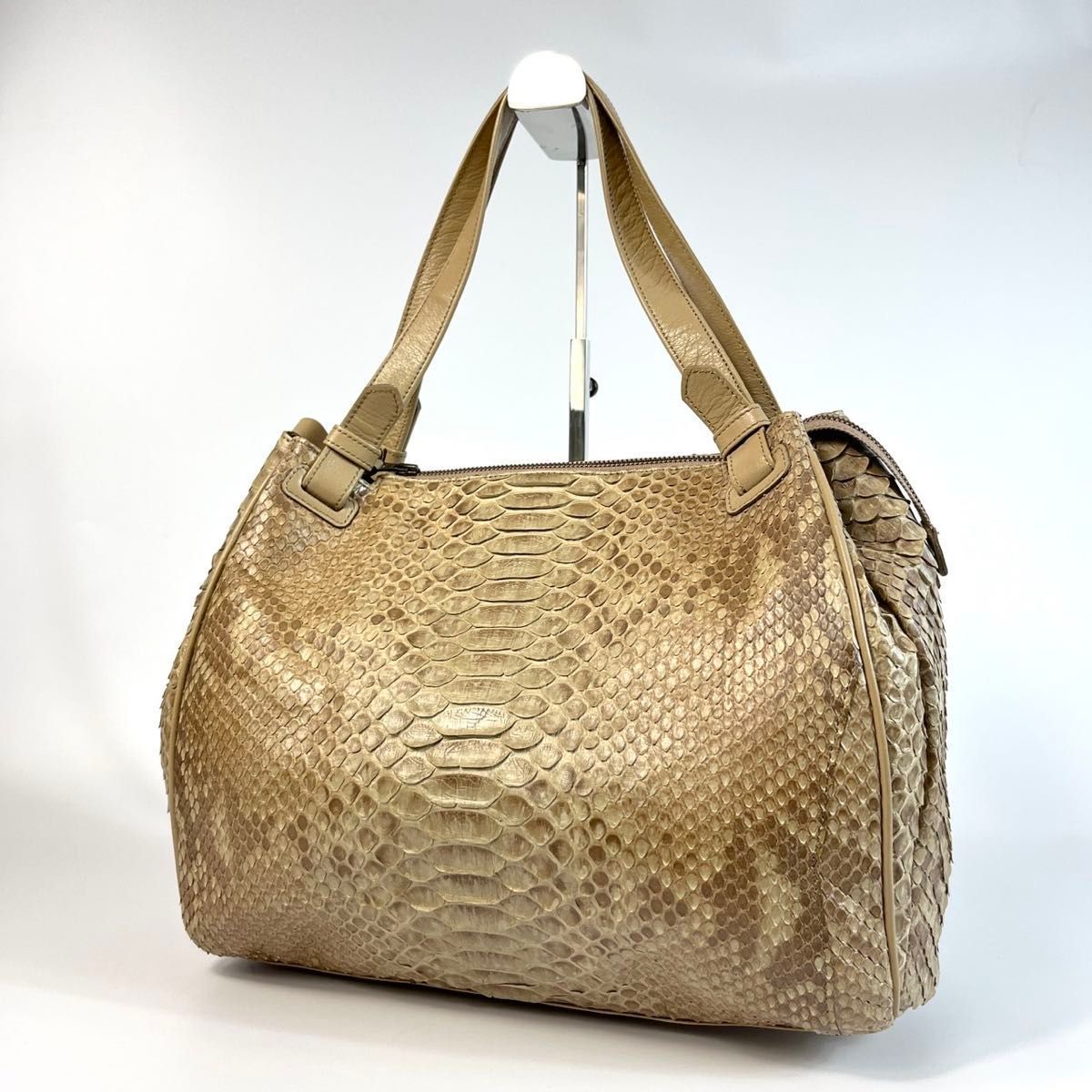 美品 IBIZA イビザ ハンドバッグ ベージュ ダイヤモンド パイソン 蛇革 