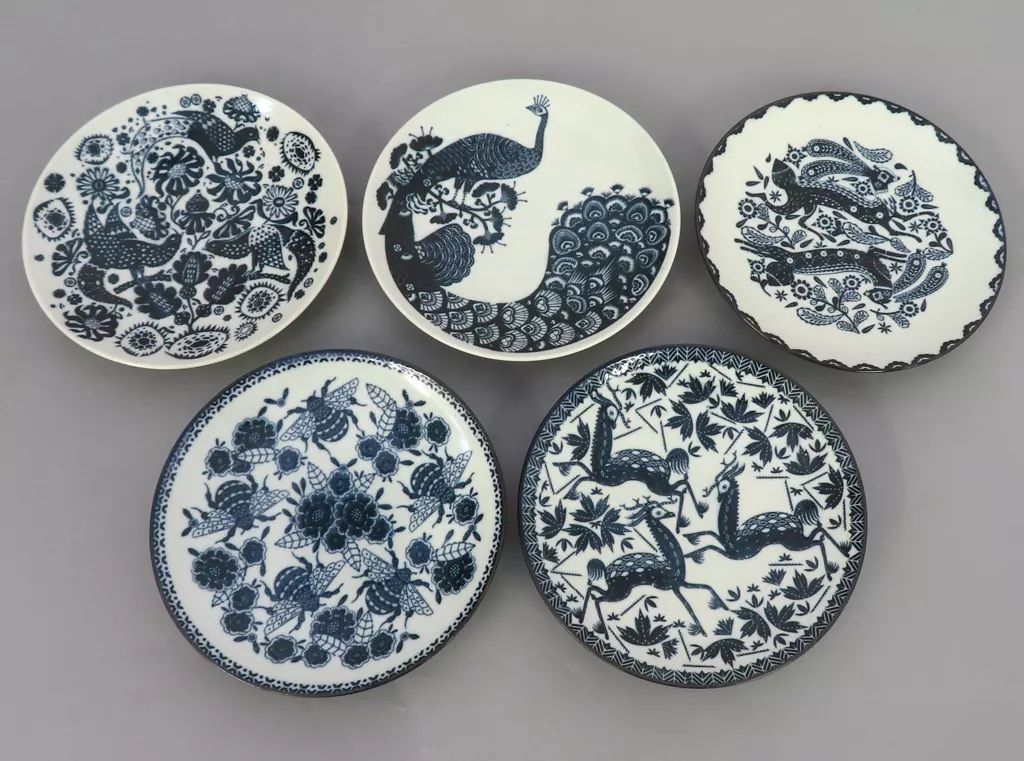 100%新品，2025】 【中古】皿・ボウル 印判鳥獣五画 六寸皿 5枚組